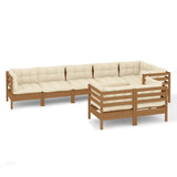 8 Piece Garden Lounge Set with Cushions Honey Brown Pinewood - Front View