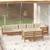 8 Piece Garden Lounge Set with Cushions Honey Brown Pinewood