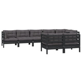 8 Piece Garden Lounge Set with Cushions Black Solid Pinewood - Side View