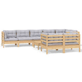9 Piece Garden Lounge Set with Grey Cushions Solid Pinewood - Front View