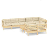 9 Piece Garden Lounge Set with Cream Cushions Solid Pinewood - Front View