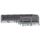 9 Piece Garden Lounge Set with Cushions Grey Solid Pinewood - Front View