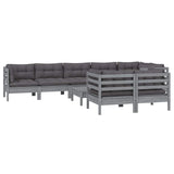 9 Piece Garden Lounge Set with Cushions Grey Solid Pinewood - Side View