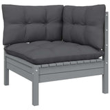 9 Piece Garden Lounge Set with Cushions Grey Solid Pinewood - 45-Degree Angle