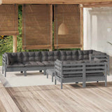 9 Piece Garden Lounge Set with Cushions Grey Solid Pinewood