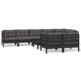 9 Piece Garden Lounge Set with Cushions Black Solid Pinewood - Front View