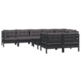9 Piece Garden Lounge Set with Cushions Black Solid Pinewood