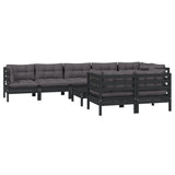 9 Piece Garden Lounge Set with Cushions Black Solid Pinewood - Side View