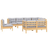 8 Piece Garden Lounge Set with Grey Cushions Solid Pinewood - Side View