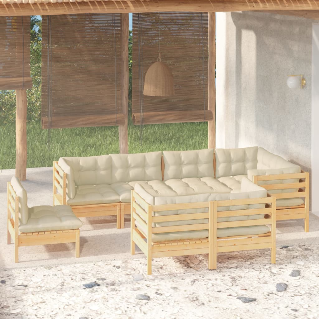 8 Piece Garden Lounge Set with Cream Cushions Solid Pinewood