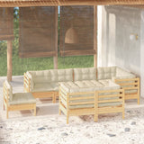 8 Piece Garden Lounge Set with Cream Cushions Solid Pinewood