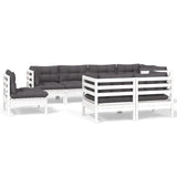 8 Piece Garden Lounge Set with Cushions White Solid Pinewood - Front View