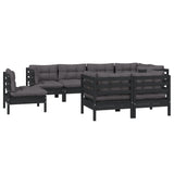 8 Piece Garden Lounge Set with Cushions Black Solid Pinewood - Side View