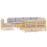9 Piece Garden Lounge Set with Grey Cushions Solid Pinewood - Front View