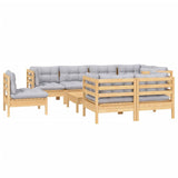 9 Piece Garden Lounge Set with Grey Cushions Solid Pinewood - Side View
