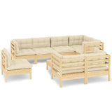 9 Piece Garden Lounge Set with Cream Cushions Solid Pinewood - Front View