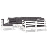 9 Piece Garden Lounge Set with Cushions White Solid Pinewood - Front View