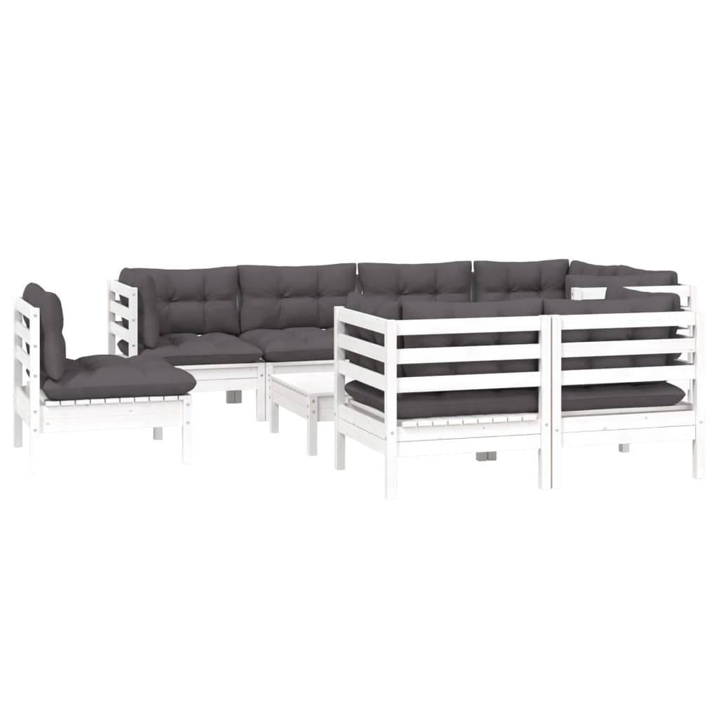 9 Piece Garden Lounge Set with Cushions White Solid Pinewood