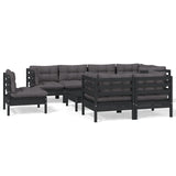 9 Piece Garden Lounge Set with Cushions Black Solid Pinewood - Front View