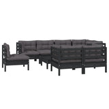 9 Piece Garden Lounge Set with Cushions Black Solid Pinewood - Side View
