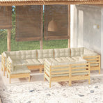 9 Piece Garden Lounge Set with Cream Cushions Solid Pinewood
