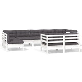 9 Piece Garden Lounge Set with Cushions White Solid Pinewood - Front View
