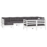 9 Piece Garden Lounge Set with Cushions White Solid Pinewood - Side View