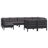 9 Piece Garden Lounge Set with Cushions Black Solid Pinewood - Side View