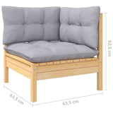 10 Piece Garden Lounge Set with Grey Cushions Solid Pinewood