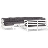 10 Piece Garden Lounge Set with Cushions White Solid Pinewood - Front View