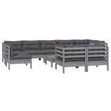 10 Piece Garden Lounge Set with Cushions Grey Solid Pinewood - Side View