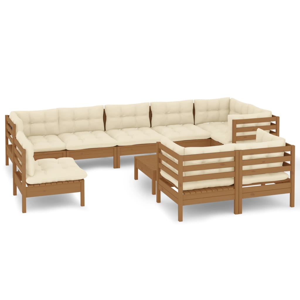 10 Piece Garden Lounge Set with Cushions Honey Brown Pinewood
