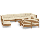 10 Piece Garden Lounge Set with Cushions Honey Brown Pinewood