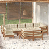 10 Piece Garden Lounge Set with Cushions Honey Brown Pinewood