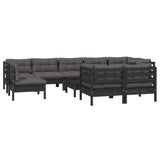 10 Piece Garden Lounge Set with Cushions Black Solid Pinewood - Side View