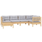 6 Piece Garden Lounge Set with Grey Cushions Solid Pinewood