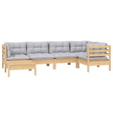 6 Piece Garden Lounge Set with Grey Cushions Solid Pinewood - Side View