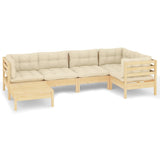 6 Piece Garden Lounge Set with Cream Cushions Solid Pinewood - Front View