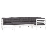 6 Piece Garden Lounge Set with Cushions White Solid Pinewood - Side View