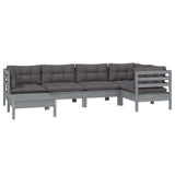 6 Piece Garden Lounge Set with Cushions Grey Solid Pinewood