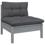 6 Piece Garden Lounge Set with Cushions Grey Solid Pinewood