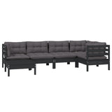 6 Piece Garden Lounge Set with Cushions Black Solid Pinewood - Side View