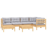 7 Piece Garden Lounge Set with Grey Cushions Solid Pinewood