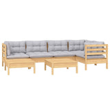 7 Piece Garden Lounge Set with Grey Cushions Solid Pinewood - Side View