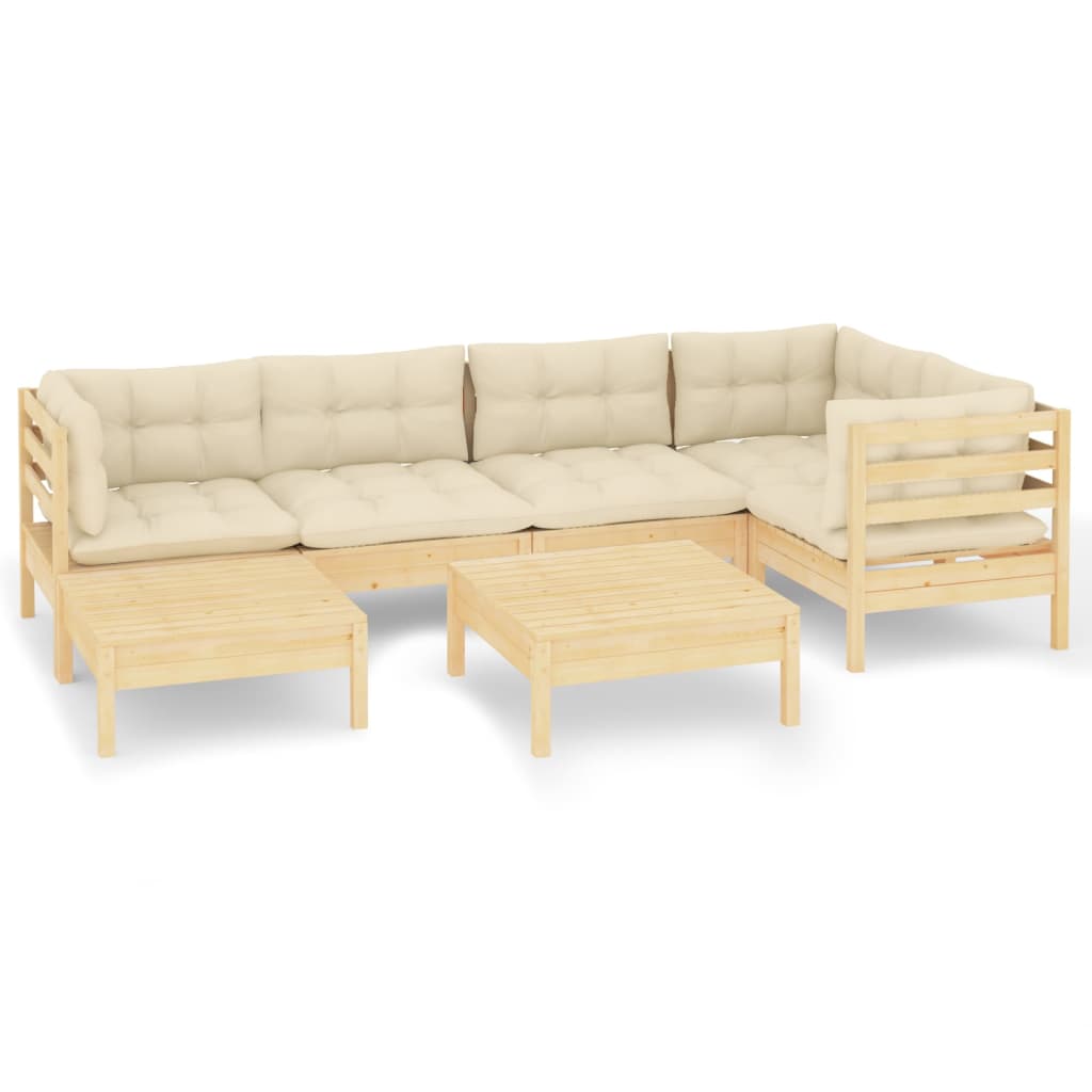 7 Piece Garden Lounge Set with Cream Cushions Solid Pinewood