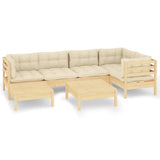 7 Piece Garden Lounge Set with Cream Cushions Solid Pinewood