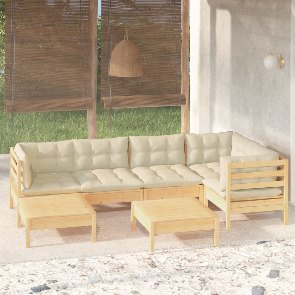 7 Piece Garden Lounge Set with Cream Cushions Solid Pinewood