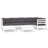 7 Piece Garden Lounge Set with Cushions White Solid Pinewood - Front View