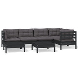 7 Piece Garden Lounge Set with Cushions Black Solid Pinewood - Front View