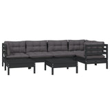 7 Piece Garden Lounge Set with Cushions Black Solid Pinewood